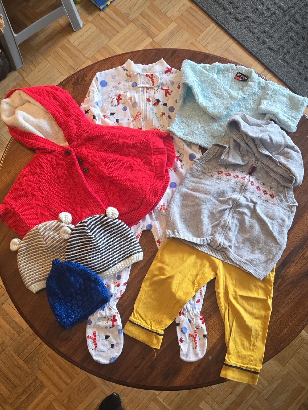 Red Knit Hooded Cape Hats Pjs Bundle 12-18M